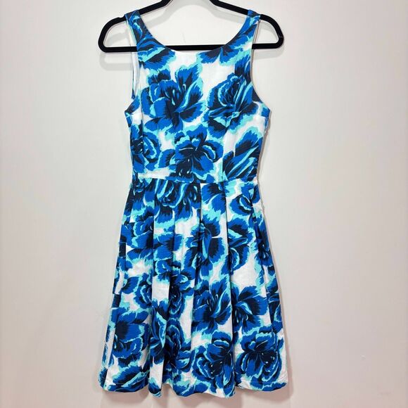 Porridge Anthropologie Blue Roses Floral Dress 2 Pleats Cottage Tea Garden Party - Picture 2 of 15